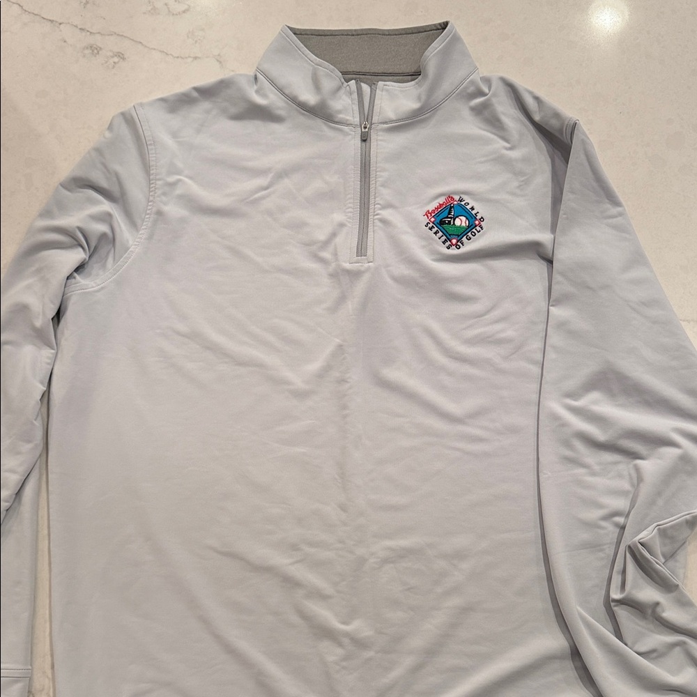 Peter Millar Light Gray Quarter-Zip with Embroidered Logo